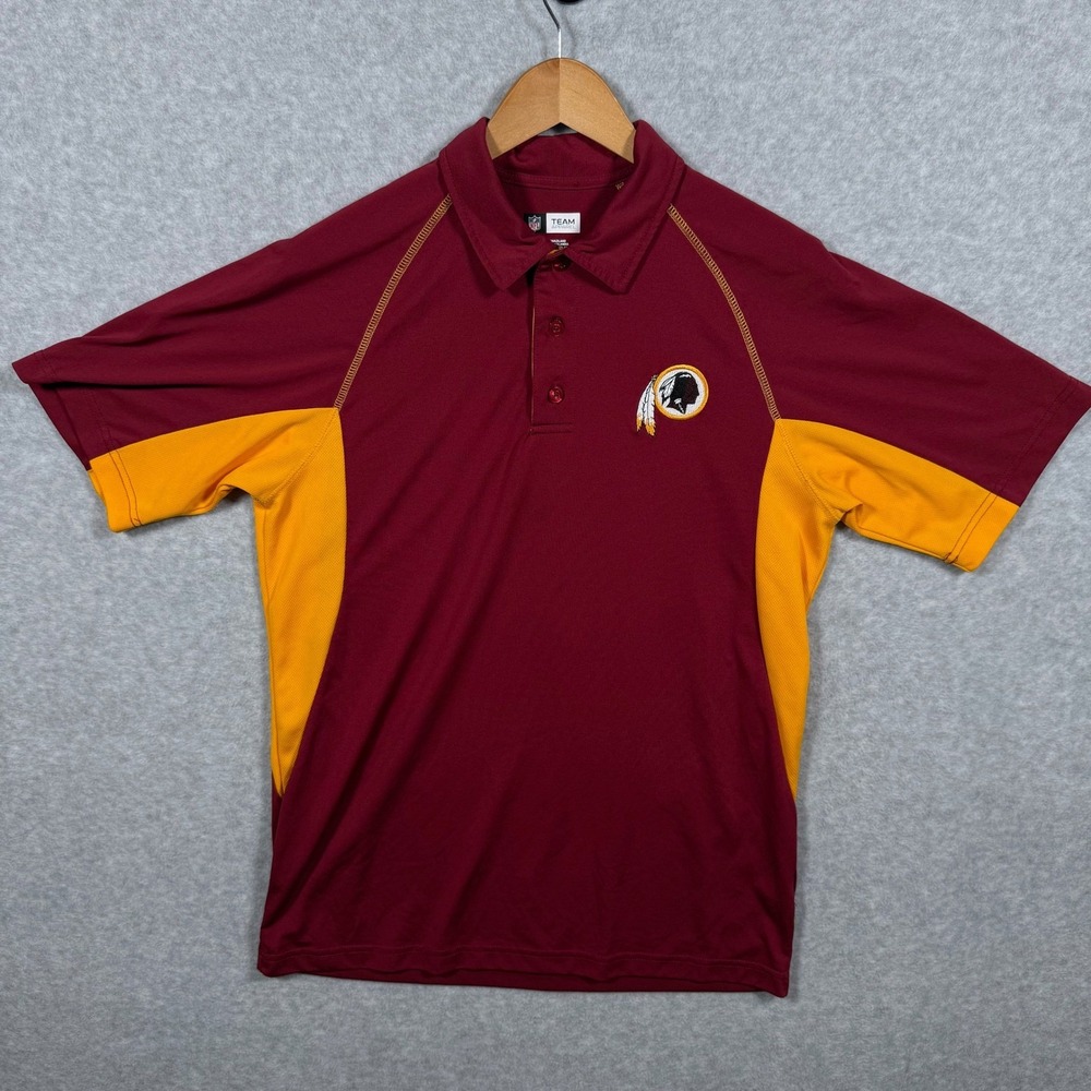 NFL Team Apparel Washington Redskins Mens Polo Shirt Burgundy Gold Medium M